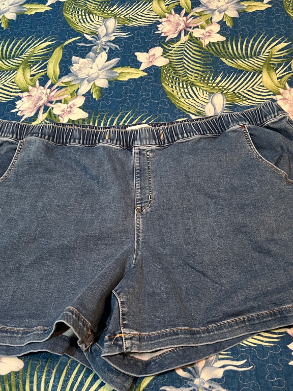 Lane Bryant Blue Denim Elastic-Waist Jean Shorts